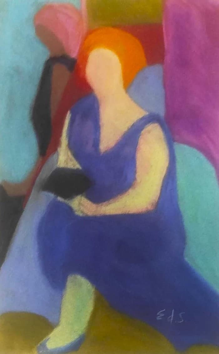 Pastel Drawing Of a Woman On Paper by Israeli Artist Ednah Sarah Schwartz